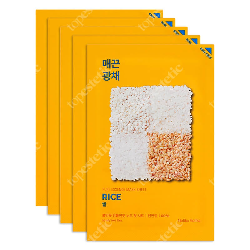 Holika Holika Pure Essence Mask Sheet - Rice 5 Pack ZESTAW Maseczka bawełniana z ekstraktem z ryżu 5 szt.