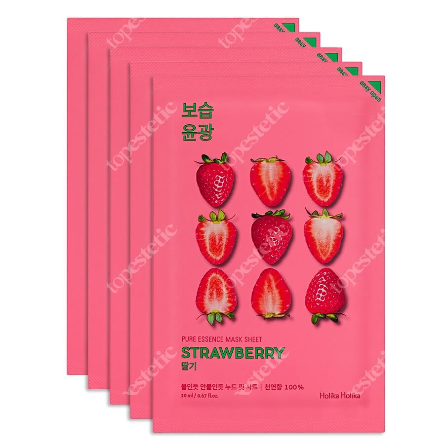 Holika Holika Pure Essence Mask Sheet - Strawberry 5 Pack ZESTAW Maseczka bawełniana z ekstraktem z truskawek 5 szt.