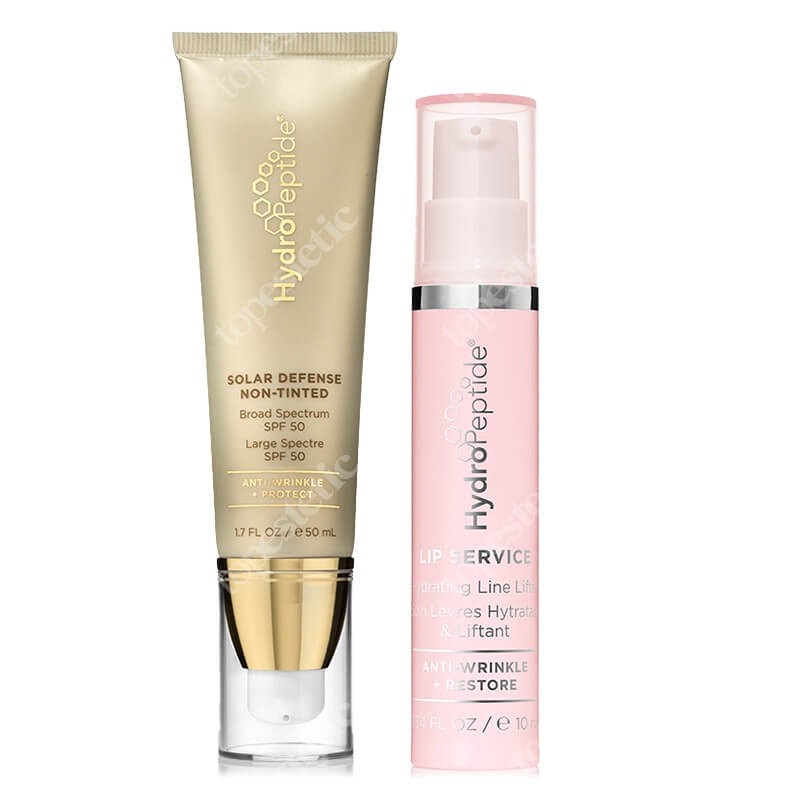 Hydropeptide Solar Defense Non Tinted Sunscreen SPF 50 + Lip Service ZESTAW Ochrona przeciwsłoneczna niekoloryzująca 50 ml + Nawilżająco liftingujący serum na usta 10 ml