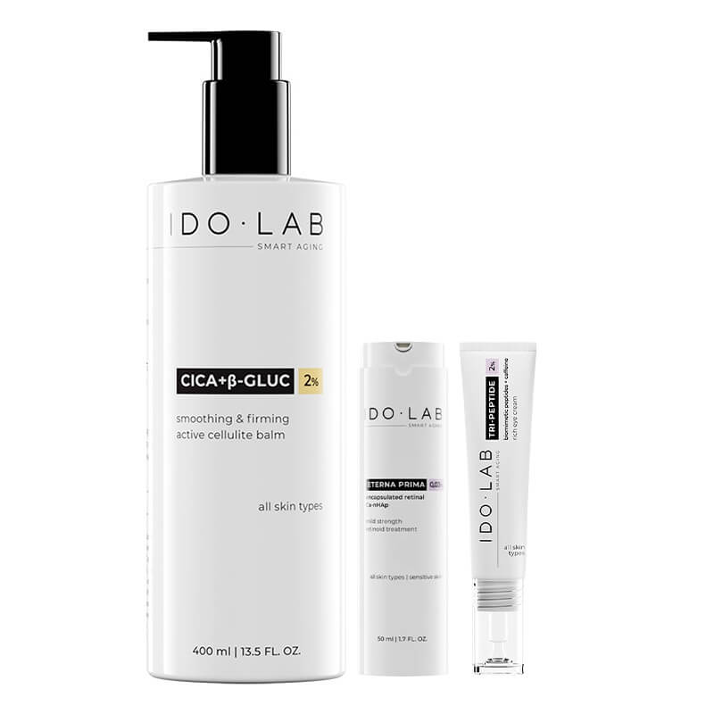 Ido Lab Bestseller Set ZESTAW Serum z retinalem 0,03% 50 ml + Krem pod oczy 15 ml + Balsam antycellulitowy 400 ml