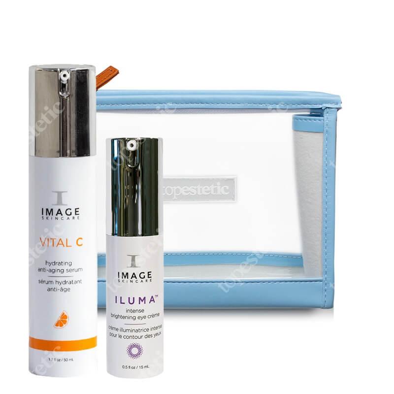 Image Skincare Pielęgnacja Przeciwstarzeniowo - Rozświetlająca ZESTAW Intensywna redukcja cieni i obrzęków pod oczami 15 ml + Nawilżający i wygładzający zmarszczki lekki krem 50 ml + Kosmetyczka 1 szt