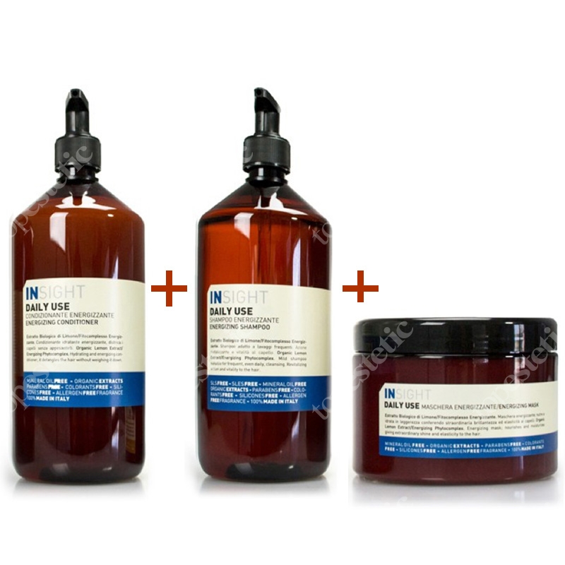 InSight Daily Use Energizing Mask + Daily Use Energizing Conditioner + Daily Use Energizing Shampoo ZESTAW Maska energetyzująca do codziennej pielęgnacji 500 ml + Odżywka energetyzująca do codziennej pielęgnacji 900 ml + Szampon energetyzując