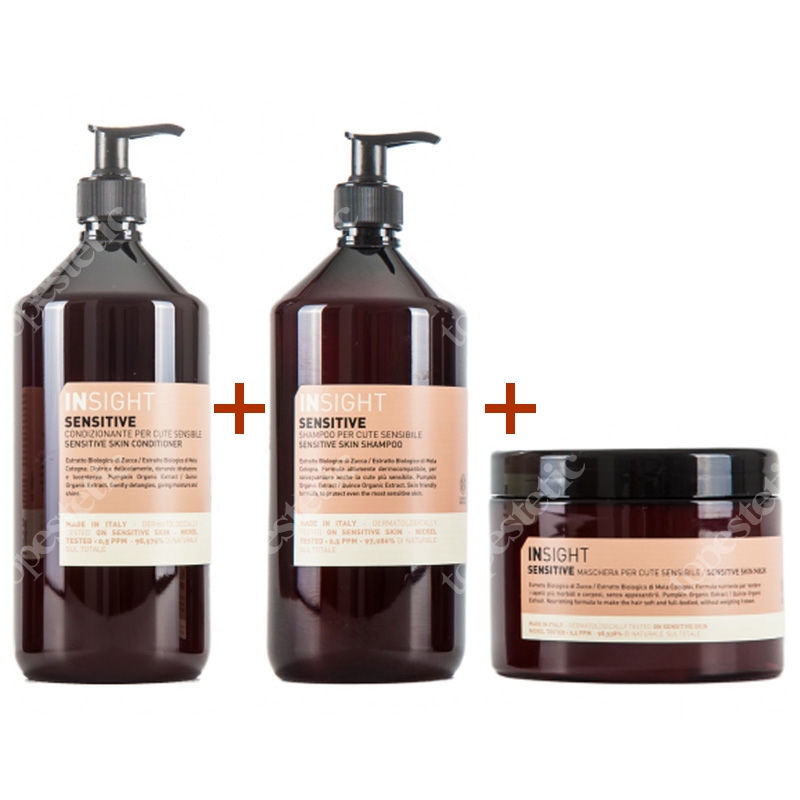 InSight Sensitive Skin Mask + Sensitive Skin Conditioner + Sensitive Skin Shampoo ZESTAW Maska do wrażliwej skóry głowy 500 ml + Odżywka do wrażliwej skóry głowy 900 ml + Szampon do wrażliwej skóry głowy 900 ml
