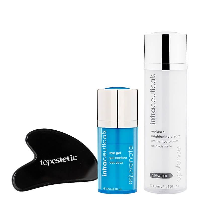 Intraceuticals Eye Gel + Moisture Brightening Cream + Gua Sha ZESTAW Ujędrniający żel na okolice oczu 15 ml + Nawilżający krem rozjaśniający 40 ml + Gua sha obsydian 1 szt