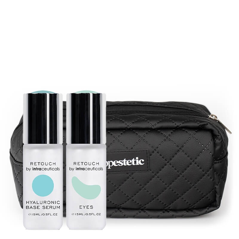 Intraceuticals Retouch Eyes + Retouch Hyaluronic Base Serum ZESTAW Korygujące serum na okolice oczu 15ml + Korygujące, bazowe serum hialuronowe 15 ml + Kosmetyczka 1 szt