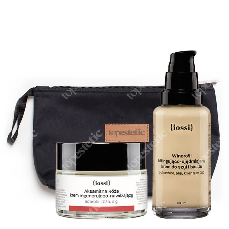 Iossi Aksamitna Róża + Winorośl + Kosmetyczka Topestetic ZESTAW Krem regenerująco-nawilżający 50 ml + Liftingująco-ujędrniający krem do szyi, dekoltu i biustu 100 ml + Kosmetyczka 1 szt