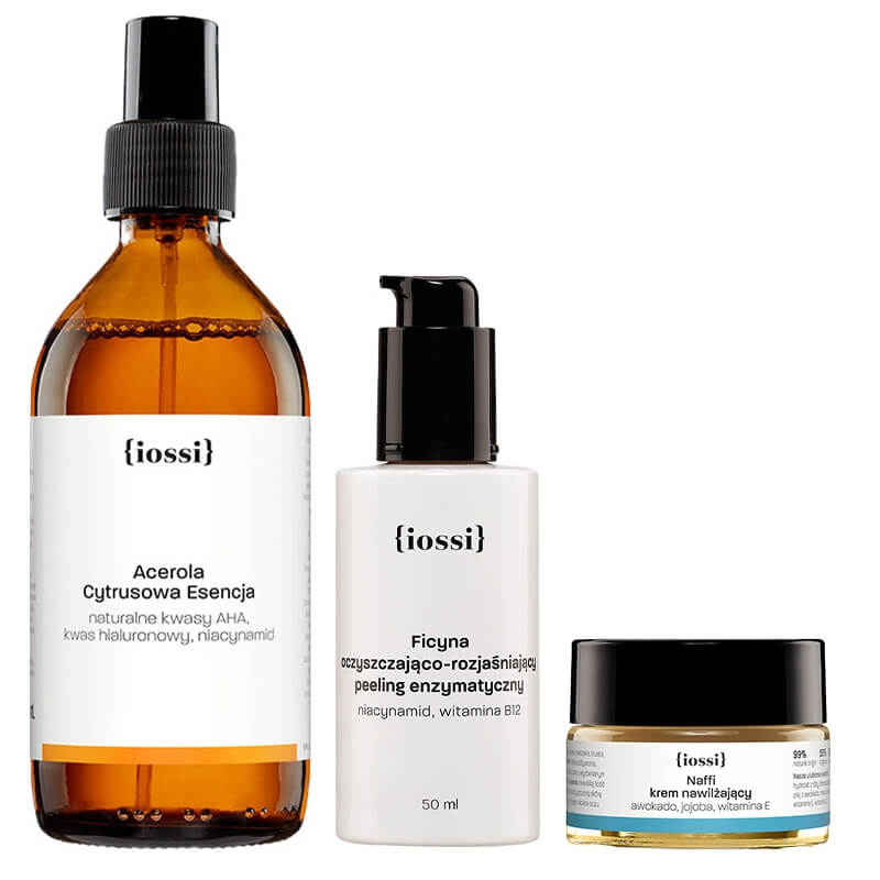 Iossi Brightening and Smoothing Set ZESTAW Peeling enzymatyczny 50 ml + Cytrusowa esencja 200 ml + Krem nawilżający 15 ml