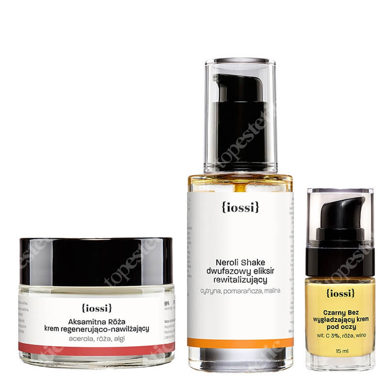 Iossi Neroli Shake + Czarny Bez + Aksamitna Róża ZESTAW Eliksir rewitalizujący 50 ml + Wygładzający krem pod oczy 15 ml + Krem regenerująco-nawilżający 50 ml