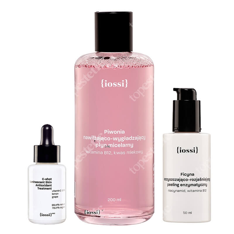Iossi Piwonia + Ficyna + C Shot ZESTAW Płyn micelarny 200 ml + Oczyszczająco-rozjaśniający peeling enzymatyczny 50 ml + Serum do twarzy z wit. C 30 ml