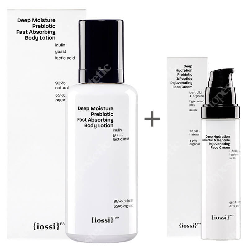 Iossi Prebiotic Set ZESTAW Nawilżający krem do twarzy z naturalnym peptydem z czerwonej algi 50 ml + Wygładzający, intensywnie nawilżający balsam 200 ml