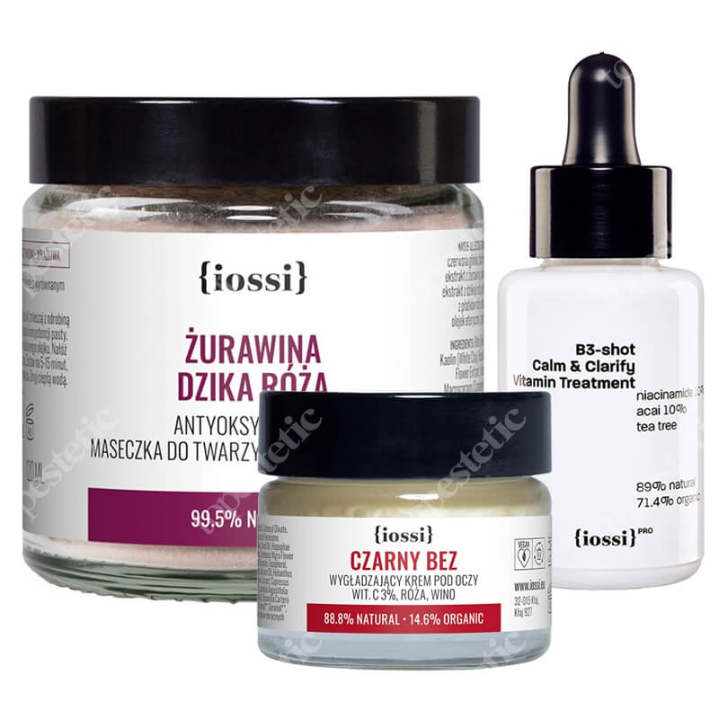 Iossi Skóra Problematyczna ZESTAW Serum z niacynamidem w stężeniu 10%, wit. C, 30 ml + Antyoksydacyjna maseczka z czerwoną glinką 120 ml + Krem pod oczy 15 ml