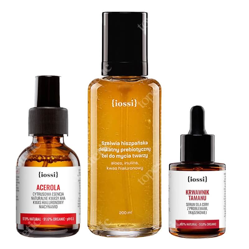 Iossi Szałwia Hiszpańska + Acerola + Krwawnik Tamanu ZESTAW Żel do mycia twarzy 200 ml + Cytrusowa esencja z kwasami AHA 50 ml + Serum do cery trądzikowej 30 ml