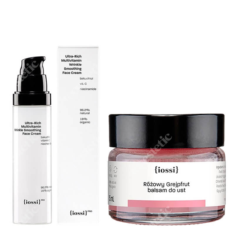 Iossi Ultra Rich Multivitamin Face Cream + Różowy Grejpfrut ZESTAW Wygładzający, bogaty krem do twarzy z wit. C, B3 i E, 50 ml + Balsam do ust 15 ml