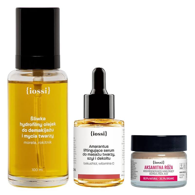 Iossi Velvety Regeneration and Firming Set ZESTAW Hydrofilny olejek 100 ml + Serum do masażu twarzy 30 ml + Krem regenerująco-nawilżający 15 ml