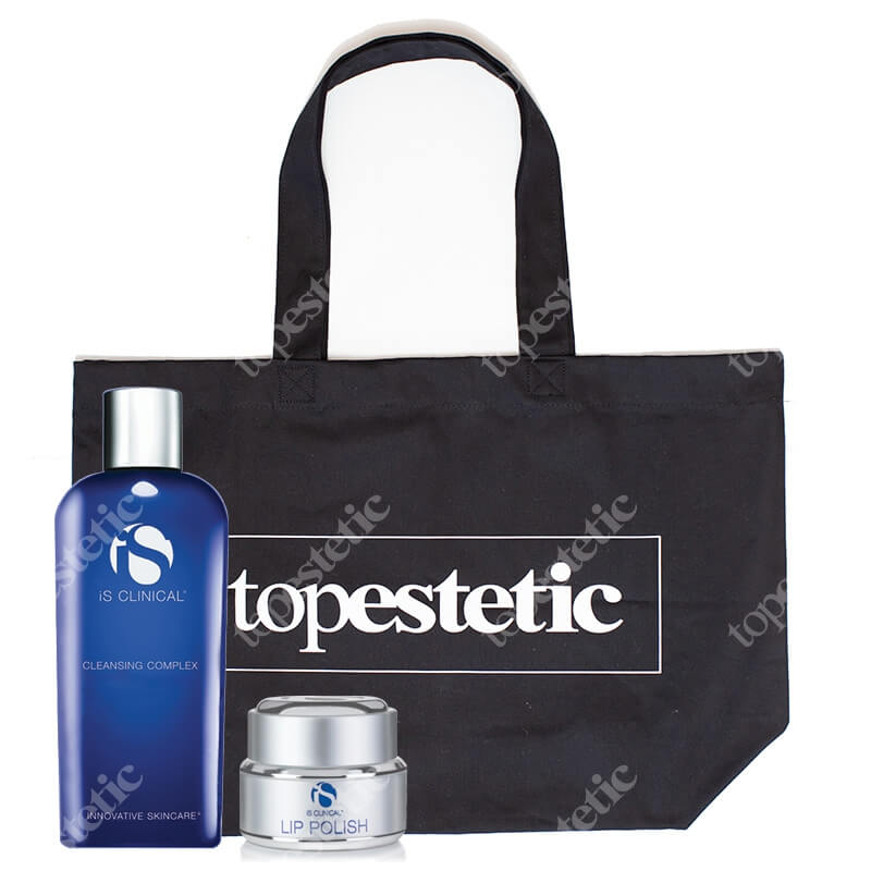 iS Clinical Cleansing Complex + Lip Polish + Torba Topestetic ZESTAW Żel oczyszczający 180 ml + Witaminowy peeling do ust 15 g + Bawełniana duża (kolor czarny) 1 szt