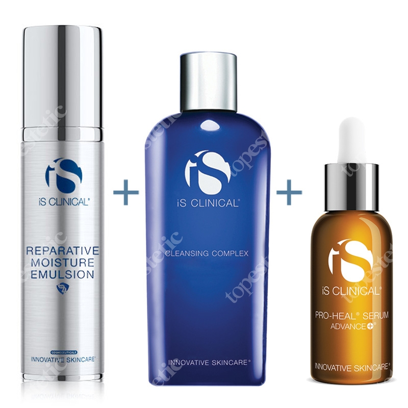 iS Clinical Reparative Moisture Emulsion + Pro Heal Serum + Cleansing Complex ZESTAW Krem nawilżający 50 ml + Serum 15 ml + Żel 60 ml