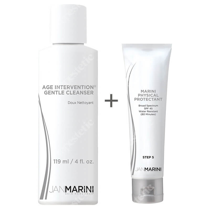 Jan Marini Age Intervention Gentle Cleanser + Marini Physical Protectant Tinted SPF 45 ZESTAW Delikatny preparat oczyszczający do twarzy i oczu 119 ml + Krem ochronny koloryzujący SPF 45, 57 g