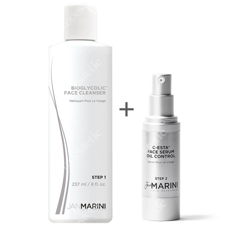 Jan Marini Oczyszczenie i Antyoksydacja Skóry Tłustej ZESTAW Emulsja do mycia twarzy z kwasem glikolowym 237 ml + Serum z witaminą C i DMAE dla skóry tłustej 30 ml