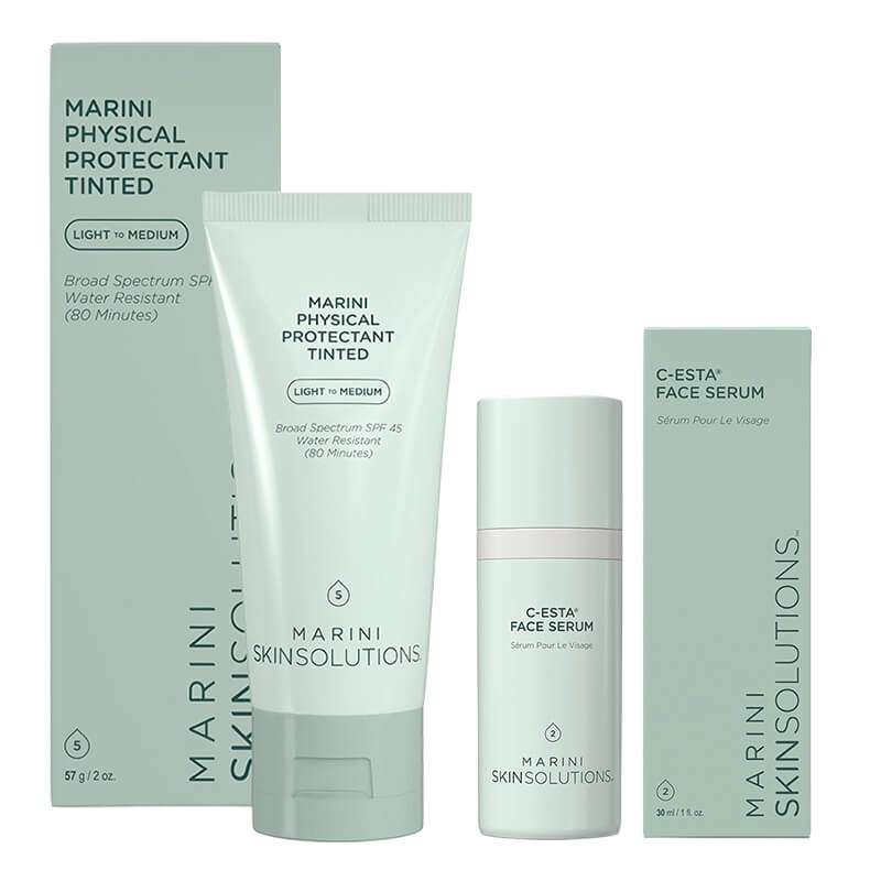 Jan Marini Codzienna Pielęgnacja Rozświetlająca ZESTAW Serum do twarzy z witaminą C i DMAE 30 ml + Krem ochronny koloryzujący, 57 g