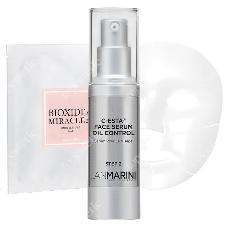 Jan Marini Lifting i Rozświetlenie Dla Skóry Tłustej ZESTAW Serum z witaminą C i DMAE dla skóry tłustej 30 ml + Maska na twarz nawilżająco - liftingująca 1 szt