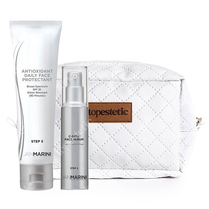 Jan Marini Blask I Rozświetlenie ZESTAW Antyoksydacyjny krem ochronny SPF 30, 57 g + Serum do twarzy z witaminą C i DMAE 30 ml + Kosmetyczka