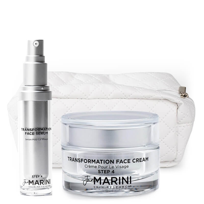 Jan Marini Transformation Face Serum + Transformation Face Cream + Kosmetyczka Jan Marini ZESTAW Nawilżające serum do twarzy 30 ml + Nawilżający krem do twarzy 28 g + Biała 1 szt