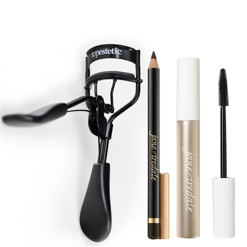 Jane Iredale Eye Pencil + Tubing Mascara + Zalotka Topestetic ZESTAW Kredka do powiek 1,1 g (kolor Black/Brown) + Tusz do rzęs 9g (kolor Black) + Zalotka 1 szt