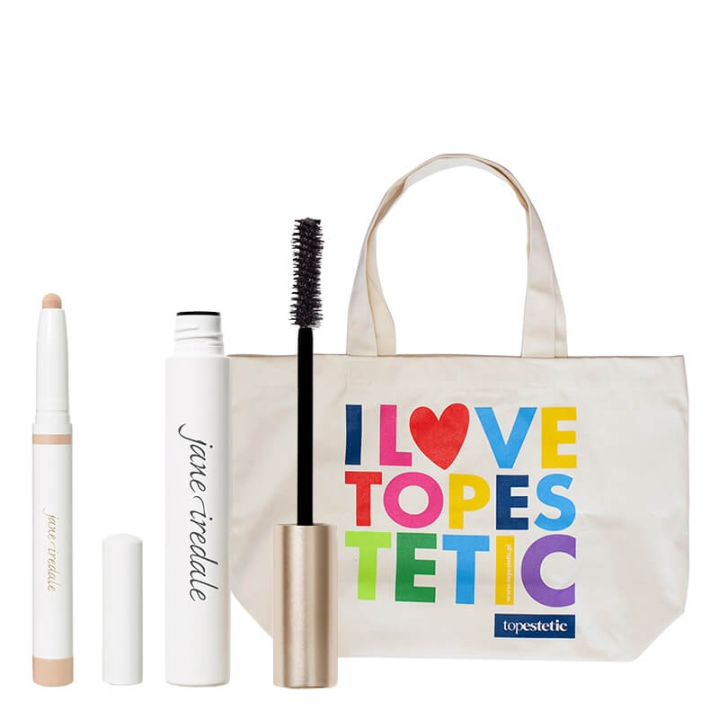 Jane Iredale Eye Shadow Stick + Beyond Lash Volumizing Mascara + Torba I Love Topestetic ZESTAW Cień do powiek w sztyfcie (kolor Alabaster) 1,4g + Tusz do rzęs 8 g (kolor Black Ink) + Torba 1 szt