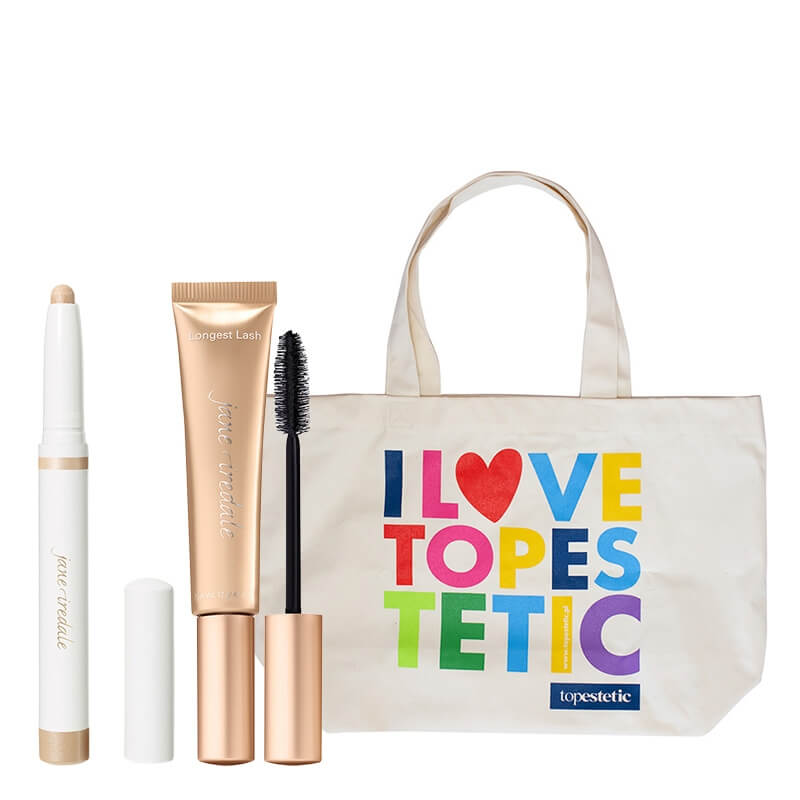 Jane Iredale Eye Shadow Stick + Longest Lash Mascara + Torba I Love Topestetic ZESTAW Cień do powiek w sztyfcie (kolor Moonstone) 1,4g + Tusz do rzęs 12 g (kolor Black Ice) + Torba 1 szt