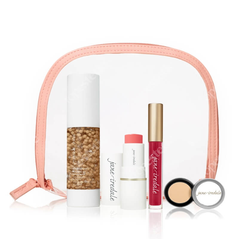 Jane Iredale Glow Celebration Kit 3 ZESTAW Minerały (Light 2) 30 ml + Puder (Natural) 1,8 g + Róż (Mist) 7,5 g + Błyszczyk (Blossom) 3,75 ml