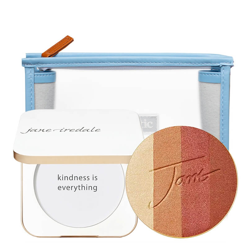 Jane Iredale PureBronze Shimmer Bronzer + Refillable Compact ZESTAW Puder brązująco-rozświetlający Copper Dusk 9,9 g + Puderniczka 1 szt + Kosmetyczka 1 szt