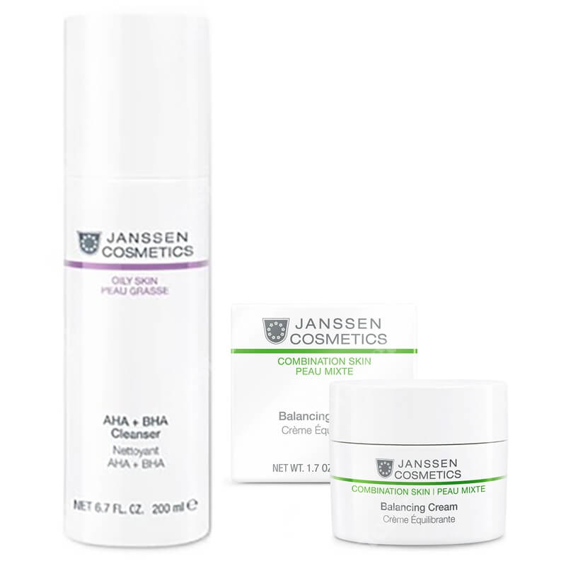 Janssen Cosmetics AHA And BHA Cleanser + Balancing Cream ZESTAW Emulsja oczyszczająca z kwasami 200 ml + Krem normalizujący na dzień 50 ml