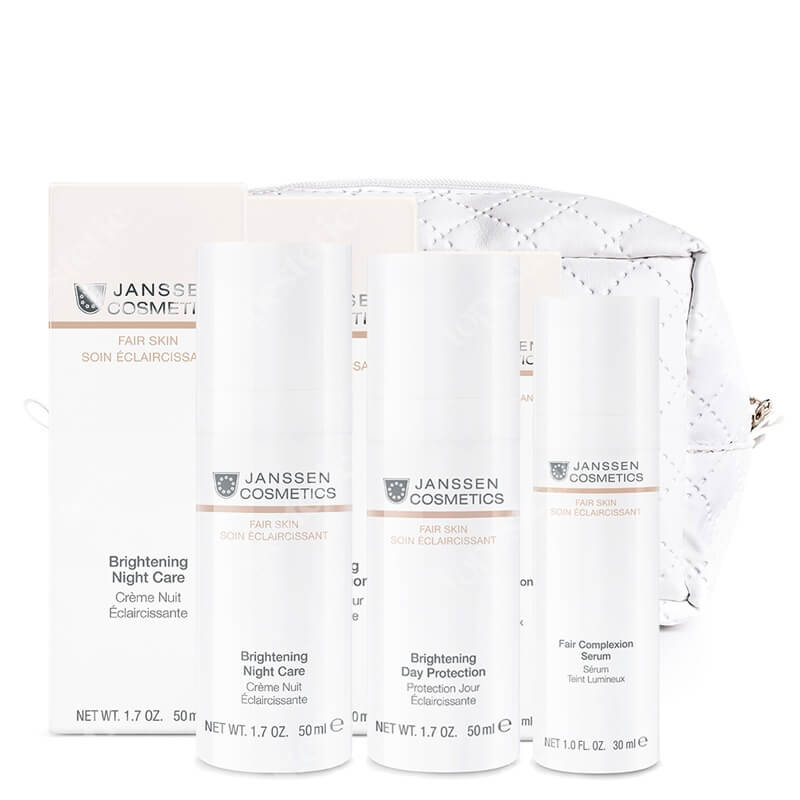 Janssen Cosmetics Fair Skin Set ZESTAW Serum 30 ml + Krem na dzień 50 ml + Krem na noc 50 ml + Kosmetyczka 1 szt