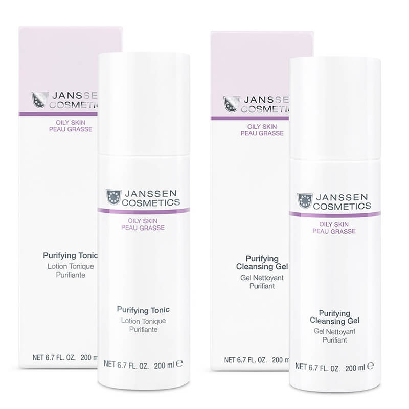 Janssen Cosmetics Oily Skin Set ZESTAW Żel do oczyszczania skóry tłustej 200 ml + Bezalkoholowy tonik oczyszczający 200 ml