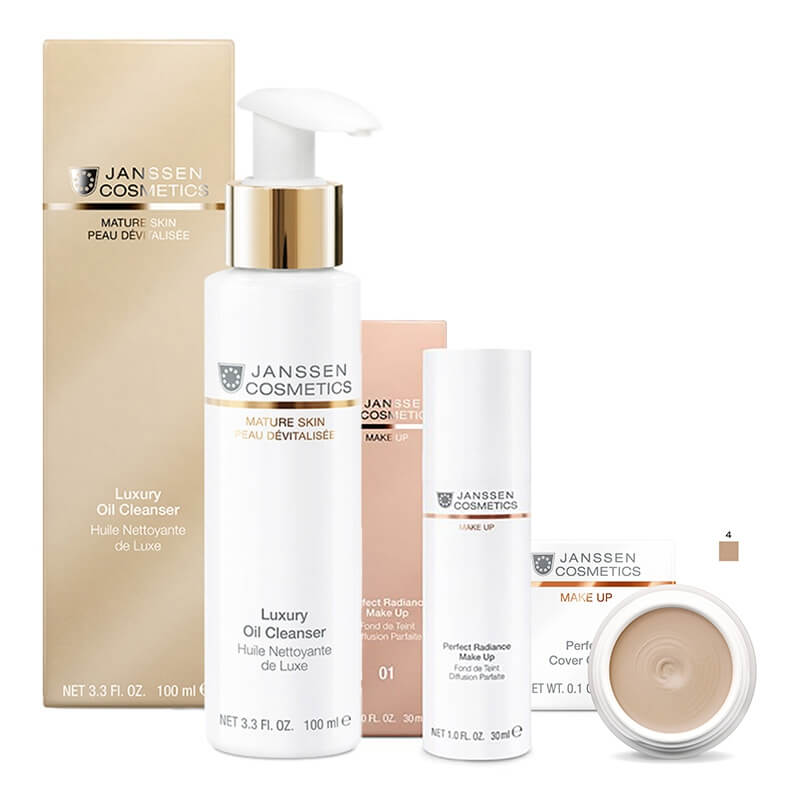 Janssen Cosmetics Radiance Set ZESTAW Korektor (kolor 04) 5 ml + Podkład (Kolor 01) 30 ml + Luksusowy olejek oczyszczający 100 ml