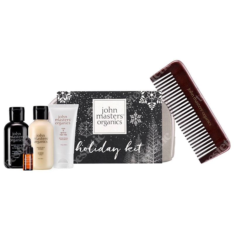 John Masters Organics Holiday Kit Zestaw świąteczny do włosów i ciała, grzebień 60 ml, 60 ml, 30 ml, 3 ml