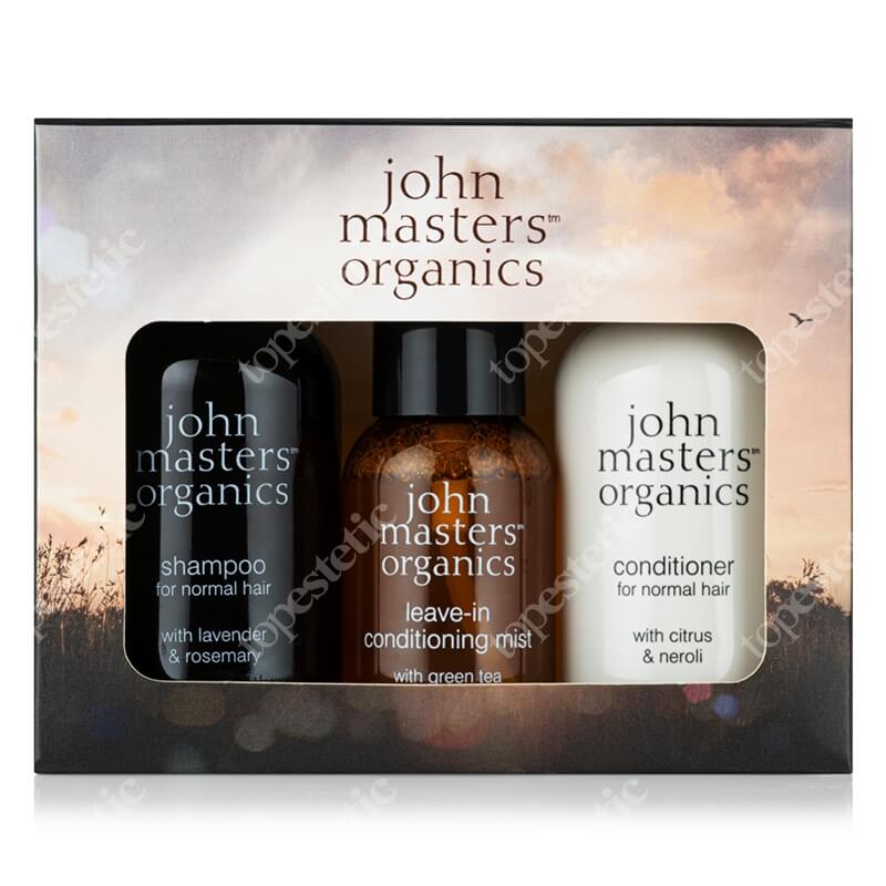 John Masters Organics Travel Set 2020 ZESTAW Odżywka bez spłukiwania 30 ml + Odżywka do włosów normalnych 60 ml + Szampon 60 ml