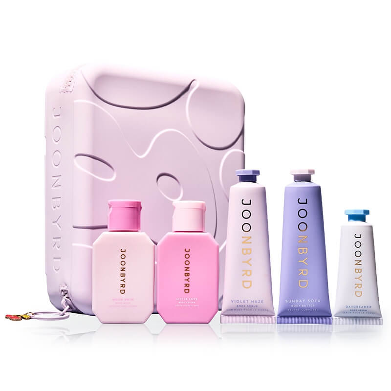 Joonbyrd Better Together ZESTAW Nawilżający żel pod prysznic 50 ml + Balsam do ciała 50 ml + Peeling do ciała 30 ml + Masło do ciała 30 ml + Serum do ciała 15 ml