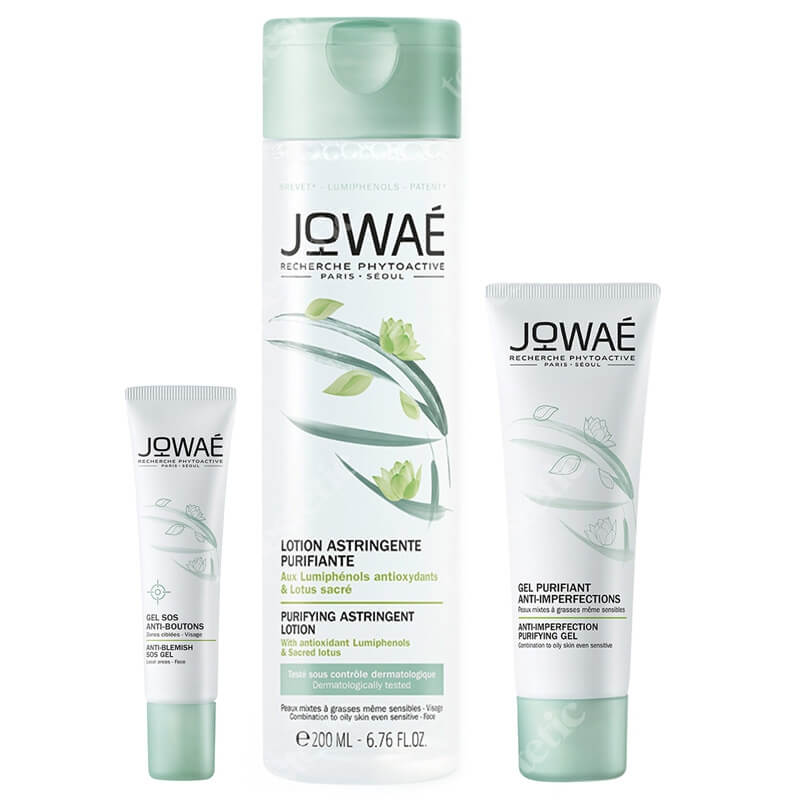 Jowae Basic Care To Acne ZESTAW Tonik zwężający pory 200 ml + Żel przeciw wypryskom 10 ml + Żel przeciw niedoskonałościom 40 ml