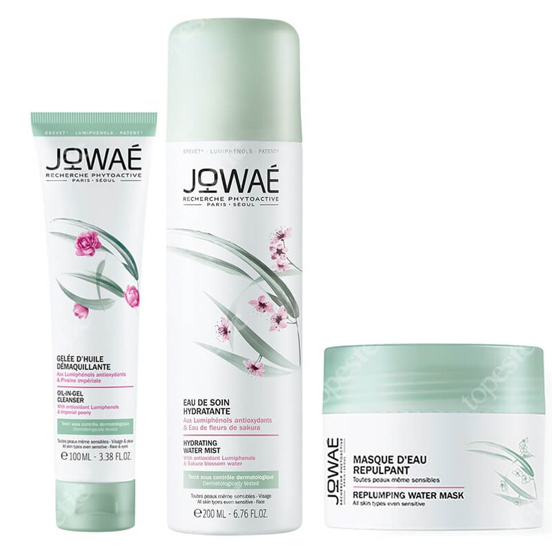 Jowae Calming And Hydra Set ZESTAW Oczyszczający olejek w żelu 100 ml + Nawilżająca hydro-maska 50 ml + Pielęgnująca woda nawilżająca w sprayu 200 ml