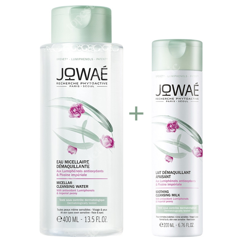 Jowae Micellar Cleansing Water + Soothing Cleansing Milk ZESTAW Woda micelarna 400 ml + Kojące mleczko micelarne 200 ml