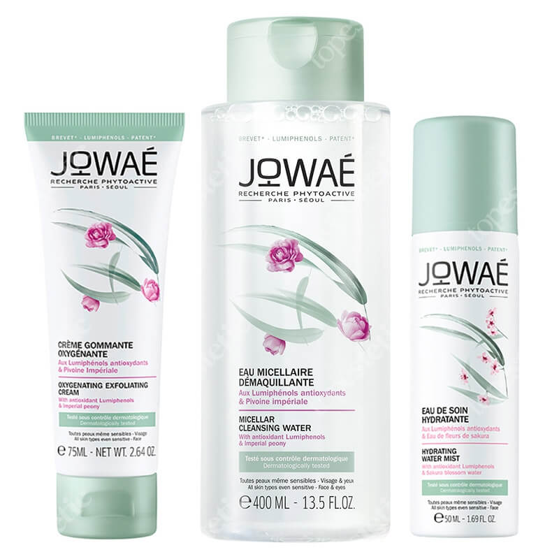 Jowae Oxygenating Hydra Set ZESTAW Woda micelarna do demakijażu 400 ml + Złuszczający krem dotleniający 75 ml + Woda nawilżająca w sprayu 50 ml