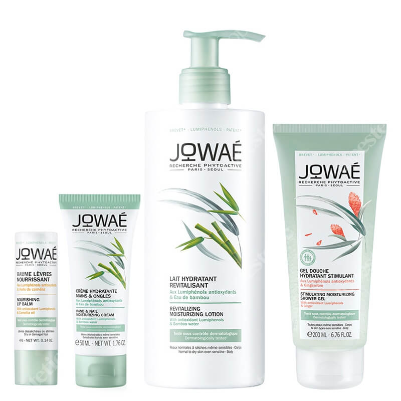 Jowae Perfect Day Start ZESTAW Żel pod prysznic 200 ml + Mleczko odżywcze 400 ml + Krem do rąk 50 ml + Balsam do ust 4 g