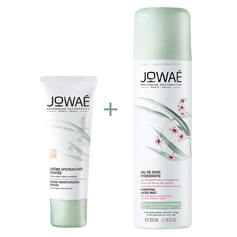 Jowae Tinted Moisturizing Cream + Hydrating Water Mist ZESTAW Krem BB nawilżający (kolor jasny) 30 ml + Pielęgnująca mgiełka 200 ml