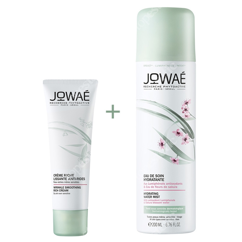 Jowae Wrinkle Smoothing Rich Cream + Hydrating Water Mist ZESTAW Bogaty krem wygładzający zmarszczki 40 ml + Pielęgnująca mgiełka 200 ml