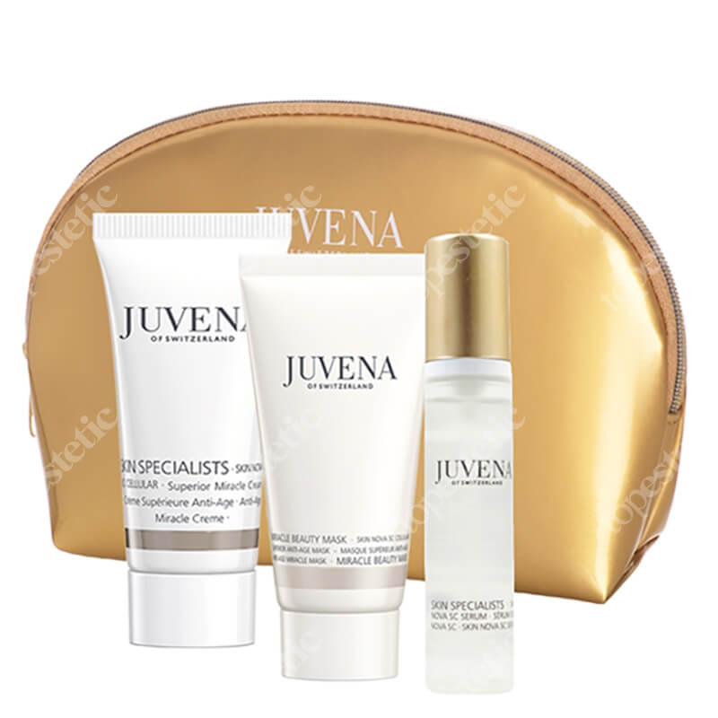 Juvena Miracle Set ZESTAW Krem przeciwstarzeniowy 25 ml + Maska przeciwstarzeniowa 25 ml + Serum przeciwstarzeniowe 10 ml + Kosmetyczka 1 szt