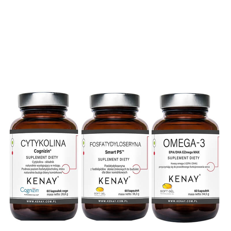 Kenay Wsparcie dla Mózgu i Układu Nerwowego ZESTAW Cytykolina 60 kaps + Fosfatydyloseryna 60 kaps + Omega-3 EPA/DHA 60 kaps