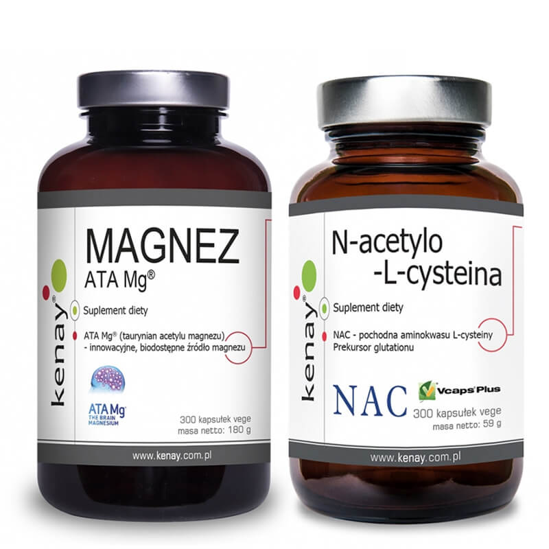 Kenay Detoks i Wsparcie Układu Nerwowego ZESTAW NAC N-Acetylo-L-Cysteina 300 kaps + Magnez ATA 300 kaps