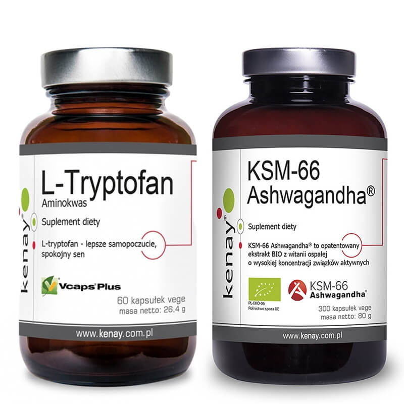 Kenay Na Dobry Sen i Poprawę Nastroju ZESTAW L-Tryptofan 60 kaps + KSM-66 Ashwagandha 300 kaps