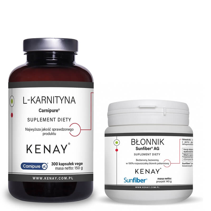 Kenay Trawienie i Kontrola Masy Ciała ZESTAW Błonnik 140 g + L-Karnityna 300 kaps